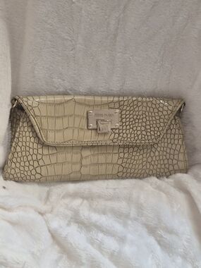 Anne Klein Croc Embossed Envelope Clutch Neutral Beige